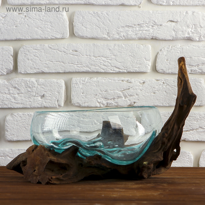 Вазон стекло на дереве  Вазон стекло на дереве "Забота" 20х25х25 см, МИКС