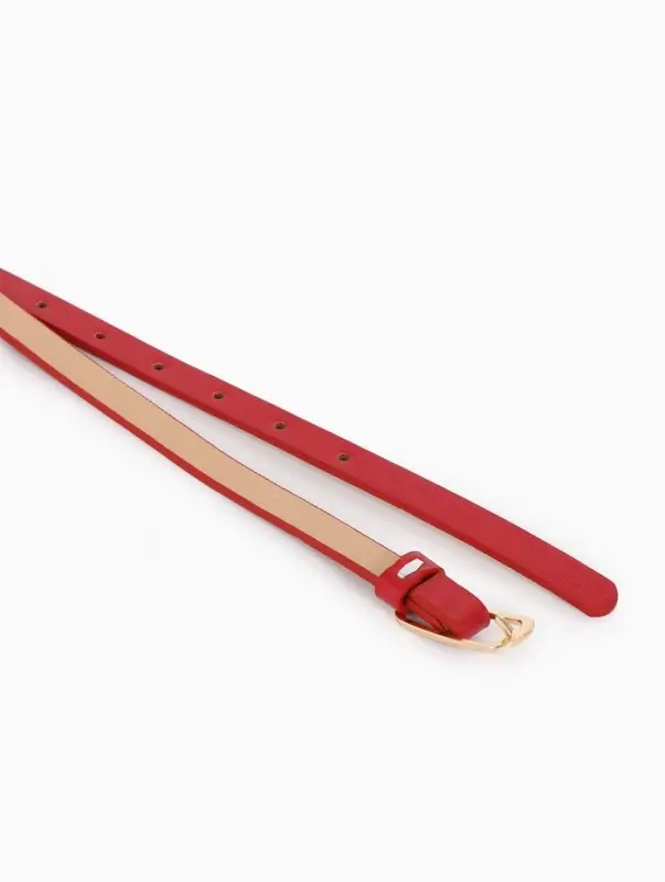 Ремень женский тонкий, 110&times;1.5 см, золотистая пряжка металл, красный