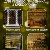 Гирлянда &laquo;Сеть&raquo; 1.6&times;1.6 м, IP20, тёмная нить, 144 LED, свечение тёплое белое, 8 режимов, 220 В