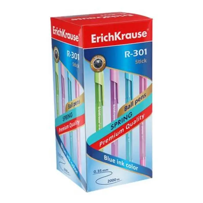 Ручка шариковая ErichKrause R-301 Spring Stick, узел 0.7 мм, чернила синие, длина линии письма 1000 метров, МИКС Ручка шариковая ErichKrause R-301 Spring Stick, узел 0.7 мм, чернила синие, длина линии письма 1000 метров, МИКС