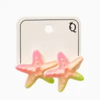 Серьги пластик "Морская звезда", цвет розово-зелёный