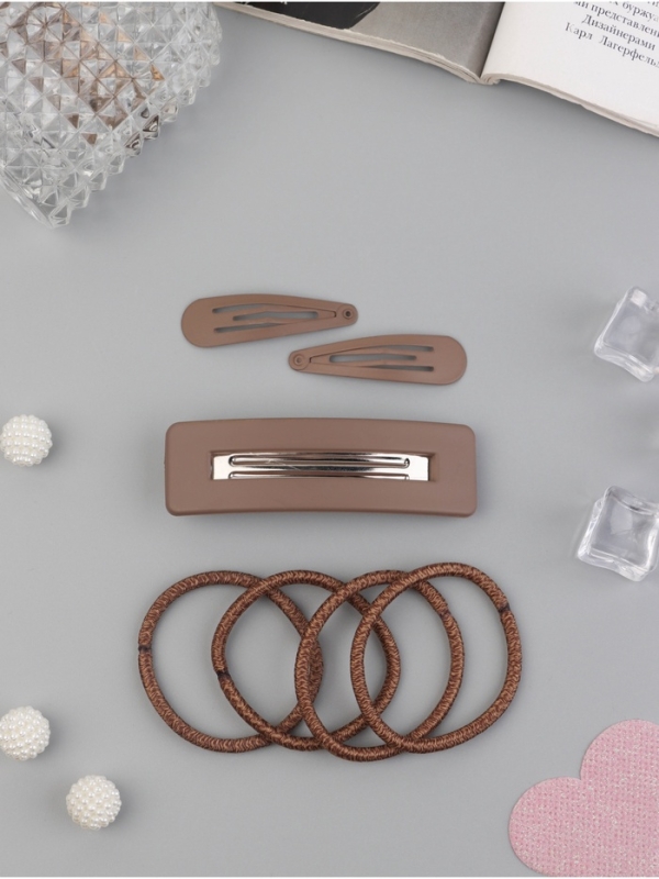 Набор для волос Набор для волос "Элери" (4 резинки 6,5см, автомат 8см, 2 невидимки 4,5см) коричневый