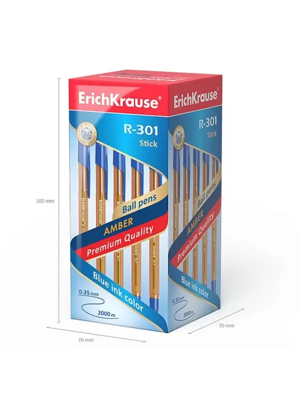 Ручка шариковая ErichKrause R-301 Amber Stick, узел 1.0 мм, чернила синие, длина линии письма 1000 метров Ручка шариковая ErichKrause R-301 Amber Stick, узел 1.0 мм, чернила синие, длина линии письма 1000 метров