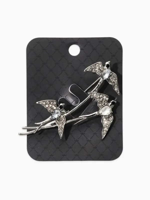 Брошь "Ласточки трио", цвет белый в серебре