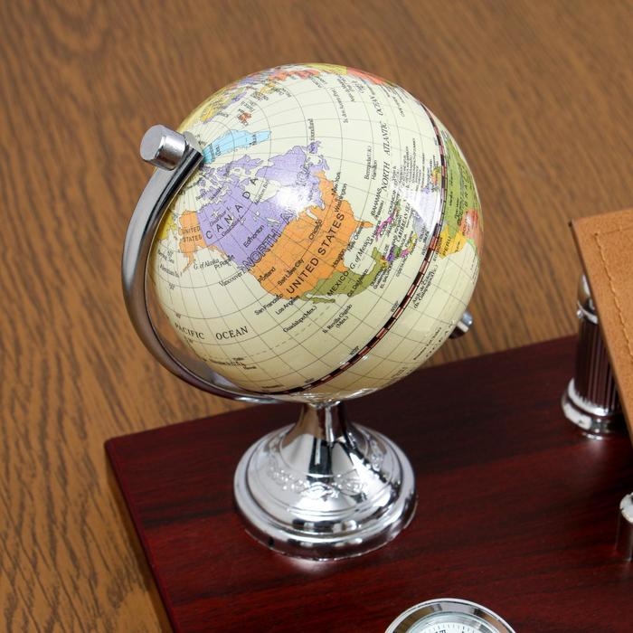 Набор настольный 6в1 с визитницей и часами, красное дерево