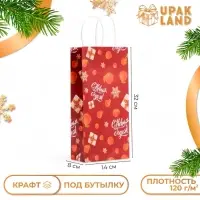 Пакет подарочный новогодний под бутылку, упаковка «С Новым годом!», 25×12×33 см