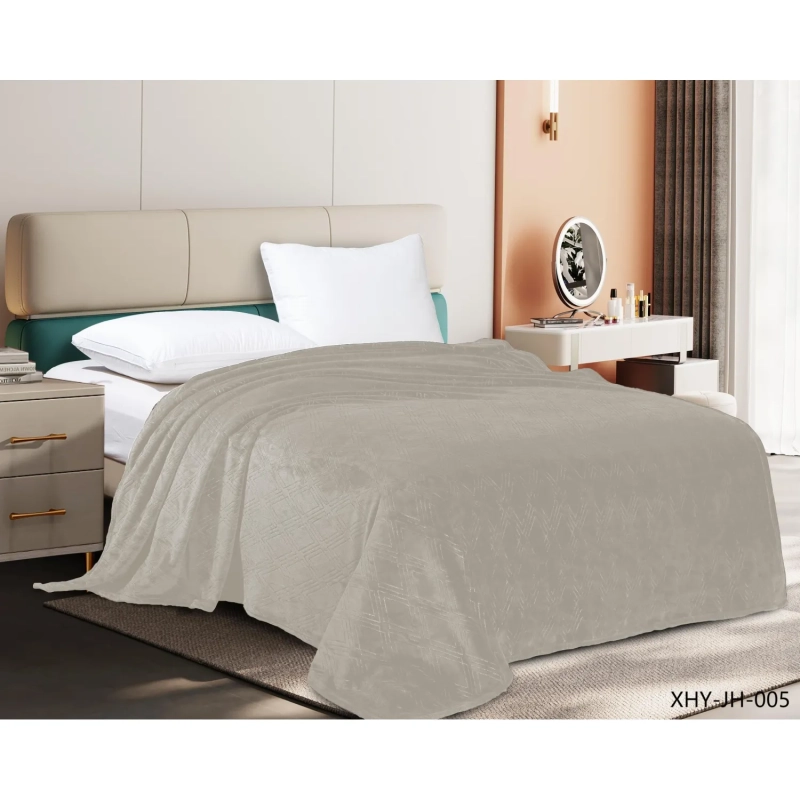 Плед велсофт  200х220см молочный тиснение 260гр  11-4801 G