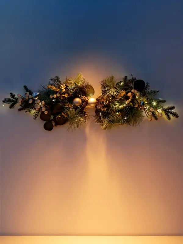 Декор настенный &laquo;Снежноягодник&raquo;, 72&times;20 см, 18 LED, от батареек CR2032&times;2, свечение тёплое белое