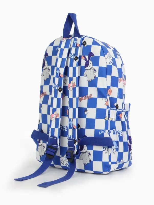 Рюкзак школьный на молнии, с карманами, в клетку, 28&times;11.5&times;40 см, синий