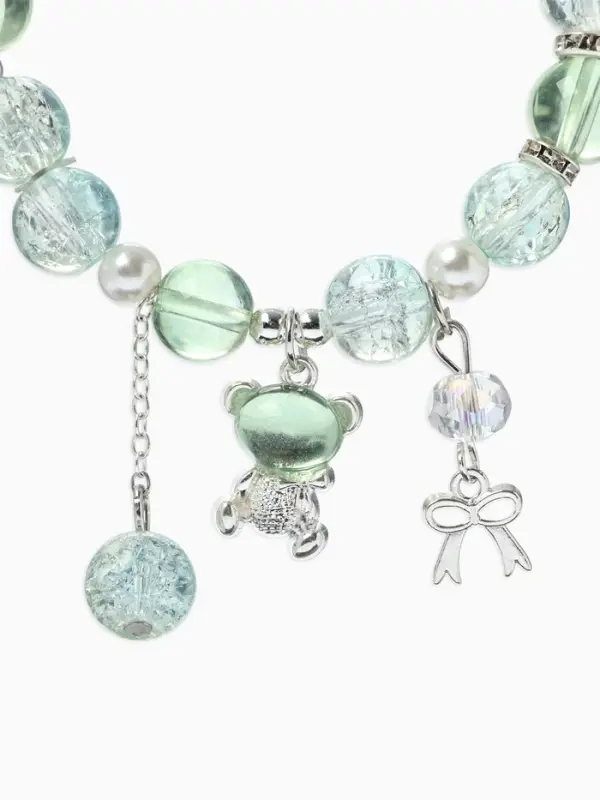 Браслет с подвесками &laquo;Сахарный. Мишка&raquo;, шар №10/8, d=6 см, зелёный, голубой в серебре