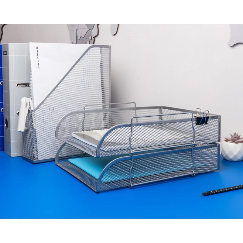 Лоток горизонтальный для бумаг Attache 83x340x268мм металл сетка серебр