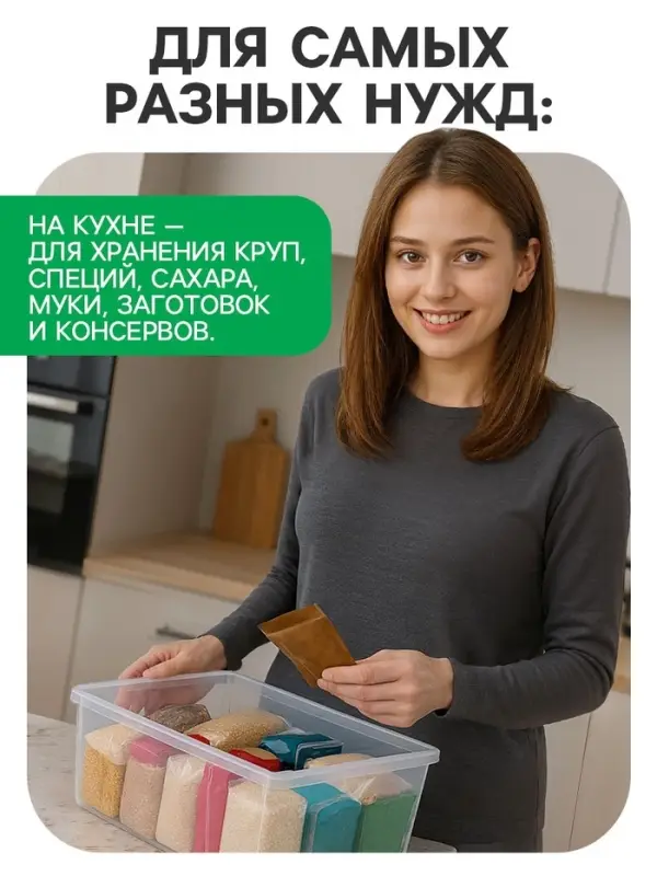 Ящик пластиковый для хранения, с крышкой, объём &mdash; 10 л, прозрачно-матовый