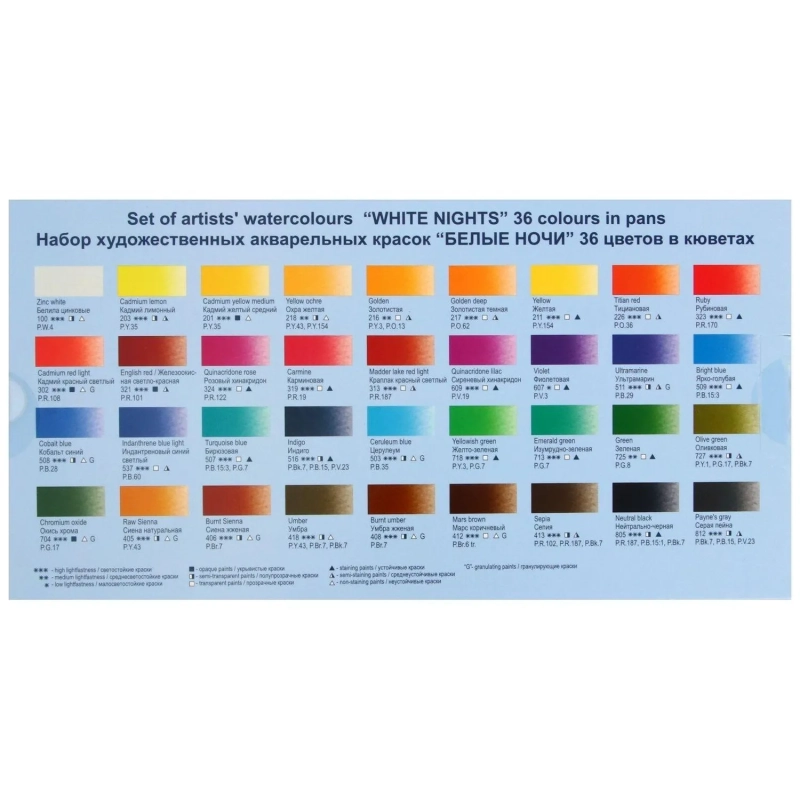 Краски акварельные Белые ночи 36цв кюветы 1942258