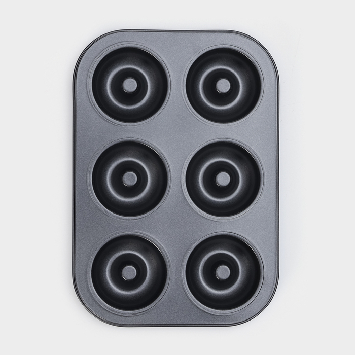Форма для выпечки Доляна &laquo;Пончики&raquo;, 26,5&times;17 см, 6 ячеек, антипригарное покрытие, цвет чёрный