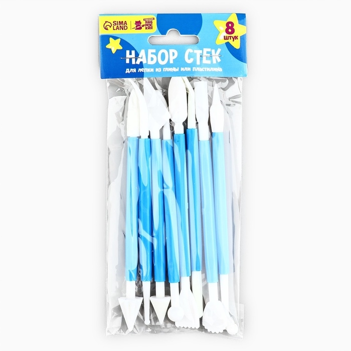 Набор стеков для лепки 8 шт, пластик ТМ Наброскин Набор стеков для лепки 8 шт, пластик ТМ Наброскин "Голубые"