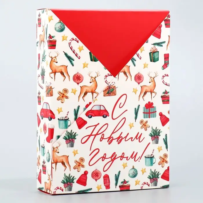 Коробка подарочная новогодняя складная «С Новым годом!», 21х 15 х 5 см Коробка подарочная новогодняя складная «С Новым годом!», 21х 15 х 5 см