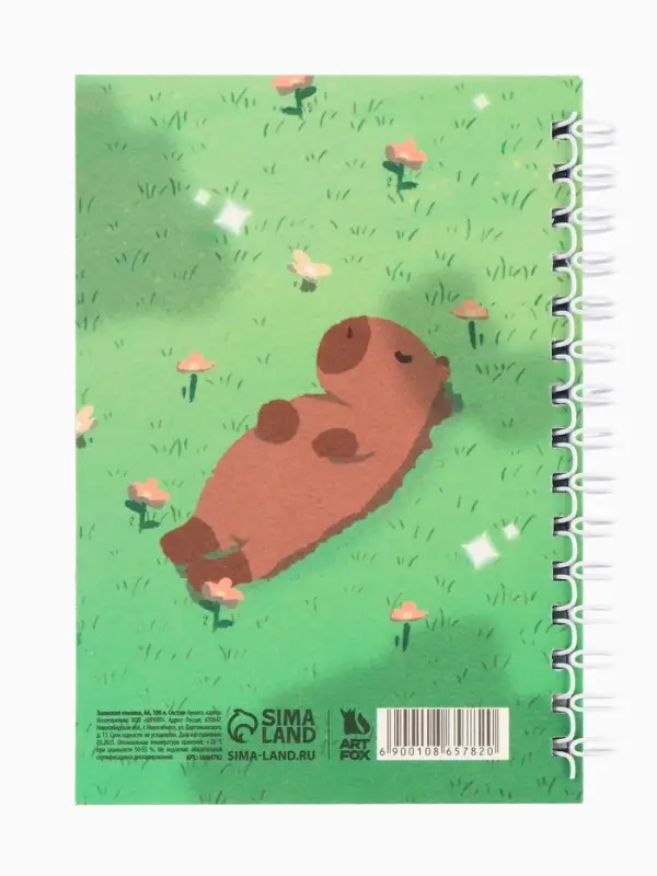 Записная книжка А6, 100 листов, в клетку &laquo;Капибара&raquo;