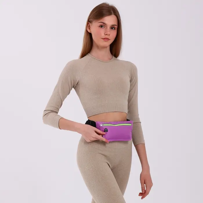 Сумка для бега на пояс, со светоотражающими элементами, с отверстием для наушников, 24&times;0.3&times;10 см, сиреневая