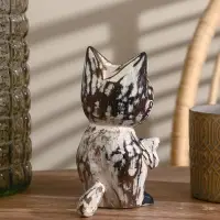 Сувенир дерево "Кошка с рыбкой" серая 8х15х17 см