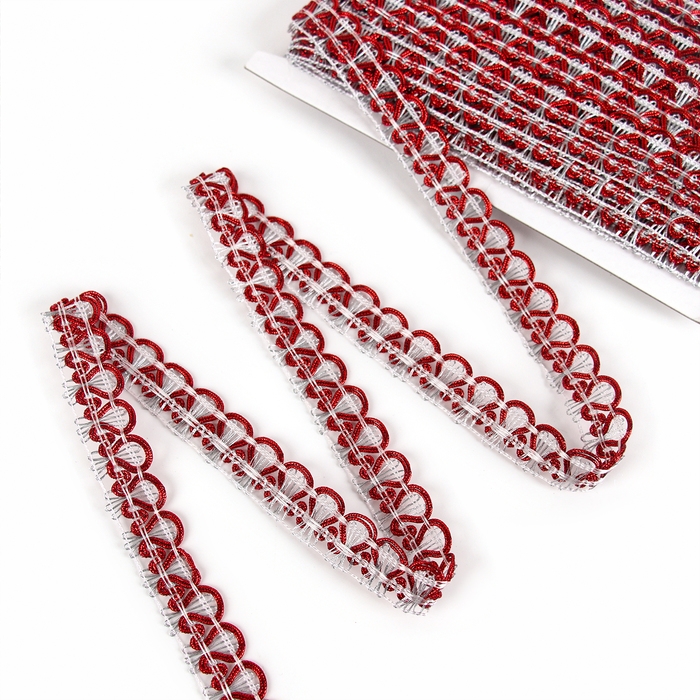 Тесьма плетёная красно-белый в рулоне 20 метров Тесьма плетёная красно-белый в рулоне 20 метров