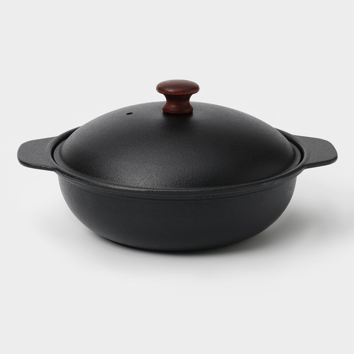 Жаровня чугунная, 2 л, d=24 см, чугунная крышка, цвет чёрный Жаровня чугунная, 2 л, d=24 см, чугунная крышка, цвет чёрный