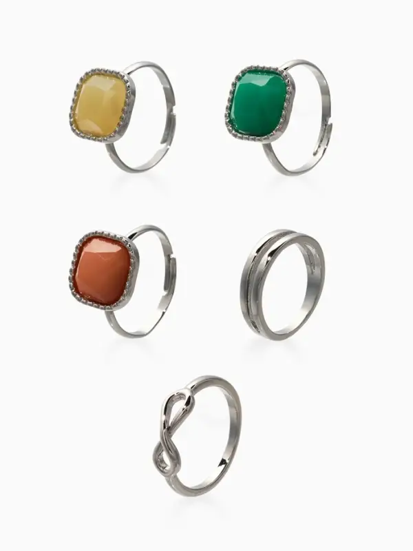 Набор колец 5 шт "Новый стиль" камни, размер МИКС, цветной в серебре