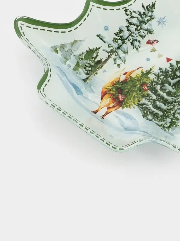 Блюдо новогоднее сервировочное Доляна &laquo;Зверьки в лесу&raquo;, 17.7&times;18.5&times;3.5 см, стекло, белое, зелёное