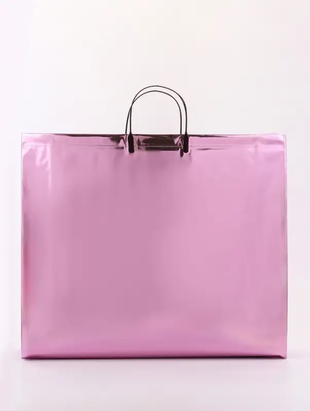 Пакет подарочный ПВХ, голография, розовый, пластиковая ручка, 50&times;42&times;12 см