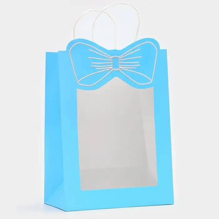 Пакет подарочный с окном &laquo;Бант&raquo;, 26&times;35&times;15 см, голубой