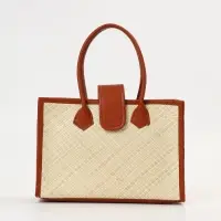 Сумка плетёная на застёжке из пандана, 30&times;10&times;35 см, бежево-коричневая