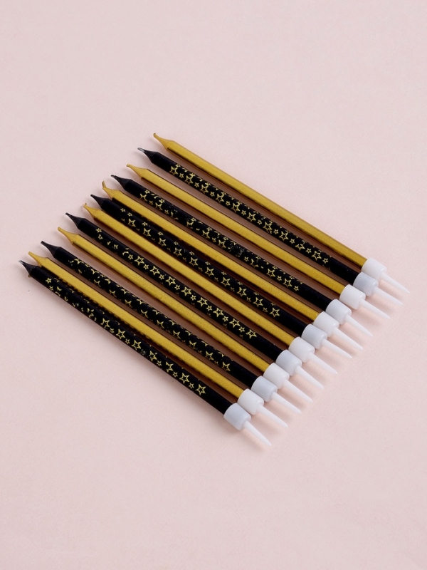 Набор свечей для торта Набор свечей для торта "Звёздочки", 12 шт, золотой и черный