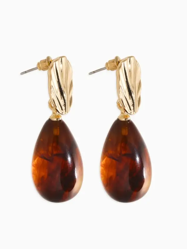 Серьги акрил &laquo;Веер с каплей&raquo;, коричневые в золоте