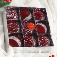 Ёлочные шары &laquo;Бархат. Фестиваль&raquo; d=8 см, 9 шт., сеточка звёзды, красный