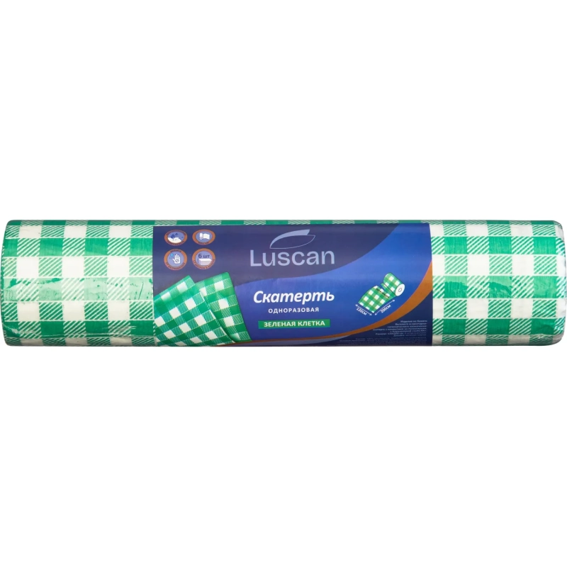 Скатерть одноразовая Luscan, 120х200см 6шт/рулон, зеленая клетка
