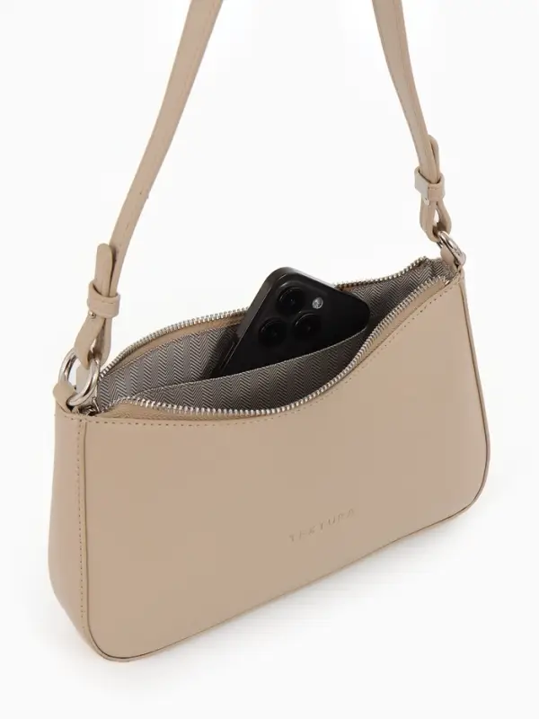 Сумка женская багет TEXTURA на молнии, 21&times;6&times;13 см, бежевая