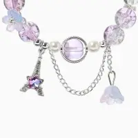 Браслет с подвесками &laquo;Сахарный. Башня с цветами&raquo;, d=6 см, шар №10/8, фиолетовый, розовый в серебре