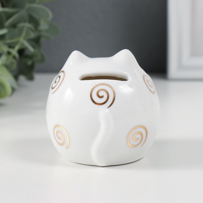 Копилка керамика Копилка керамика "Кот Манэки-нэко с рыбкой круглый с узорами" 7х7х6,8 см