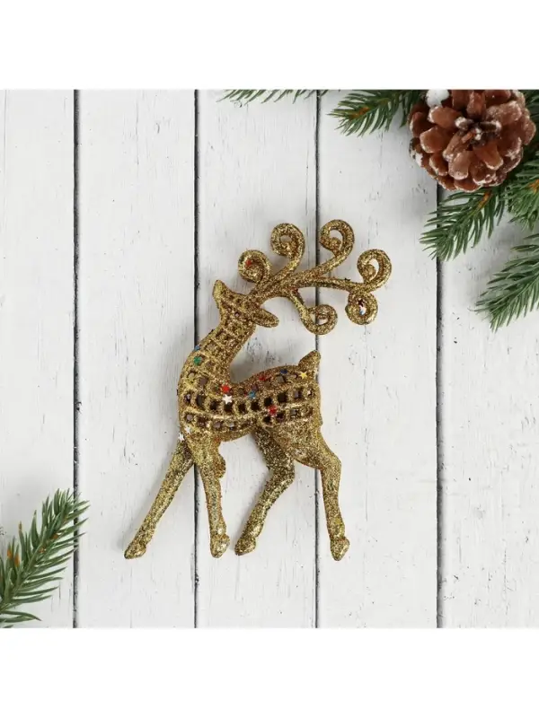 Ёлочные игрушки 2 шт. &laquo;Зимнее волшебство. Ажурный олень в блёстках&raquo; пластик, 5.5&times;12 см, серебро/золото