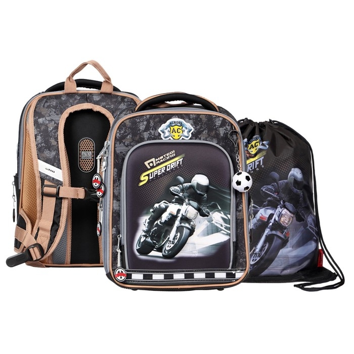 Рюкзак каркасный 35 х 26 х 14 см, Across HK22, наполнение: мешок, пенал, синий HK22-4 Рюкзак каркасный 35 х 26 х 14 см, Across HK22, наполнение: мешок, пенал, синий HK22-4