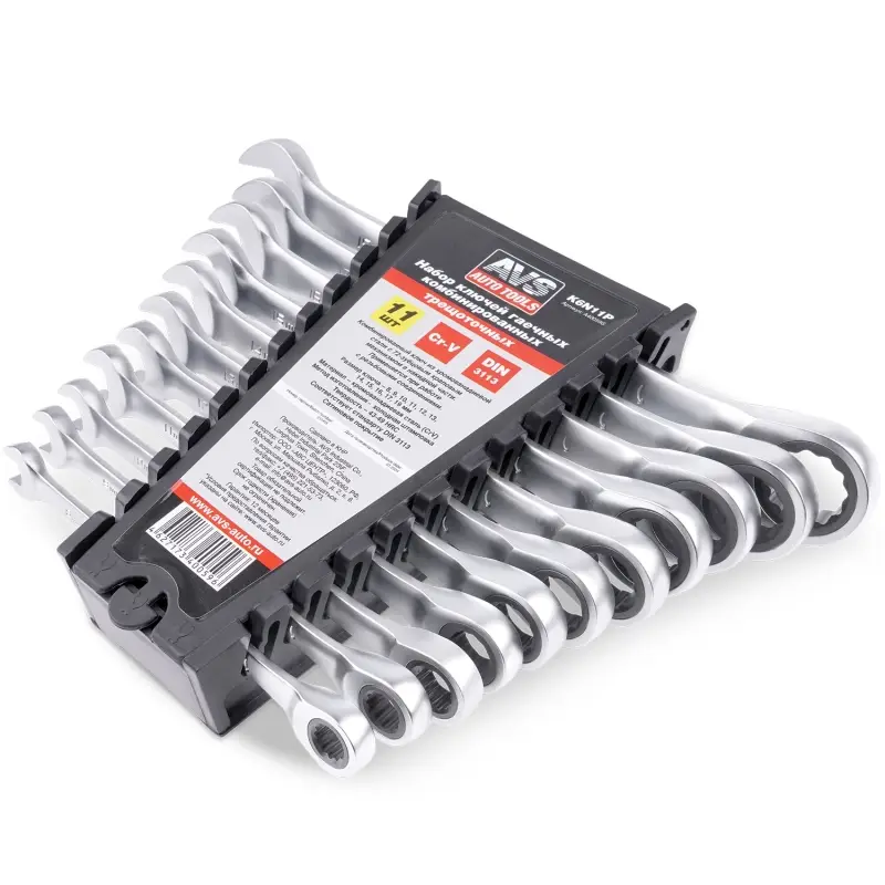 Набор ключей гаечных комбинированных трещоточных в пластике (8-19 мм) (11предметов) AVS K6N11P