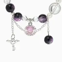 Браслет с подвесками "Сахарный" ракушка, шар №10/8, цвет чёрно-фиолтеовый в серебре