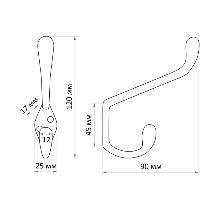 Крючок мебельный ТУНДРА TKD033, двухрожковый, медь Крючок мебельный ТУНДРА TKD033, двухрожковый, медь