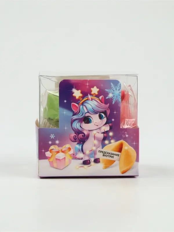 Печенье с предсказанием цветное в PVC-коробке Печенье с предсказанием цветное в PVC-коробке "Сладкого нового года", 4 шт