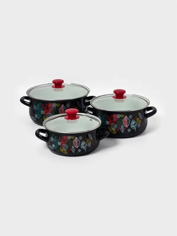 Набор кастрюль эмалированных &laquo;Лесная ягода-1-Экстра&raquo;, 3 предмета: 2 л, 3 л, 4 л, чёрный