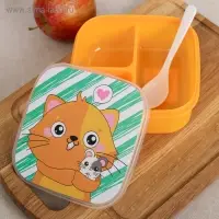 Ланч - бокс квадратный с секциями и ложкой «Кот», 400 мл Ланч - бокс квадратный с секциями и ложкой «Кот», 400 мл