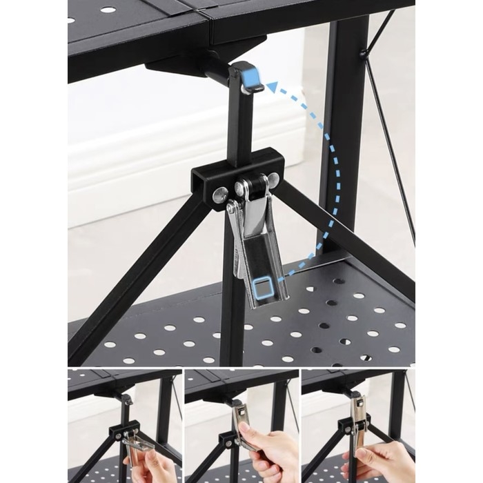 Стеллаж складной на колесах, 3 полки, 71×34×88 см, цвет чёрный матовый