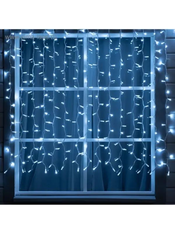 Гирлянда &laquo;Занавес&raquo; 2&times;1.5 м, IP65, УМС, белая нить каучук, 300 LED, свечение белое, 220 В