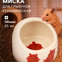 Миска керамическая &laquo;Хомячки&raquo; 65 мл, 6.3&times;4.5 см, бежевая с принтом