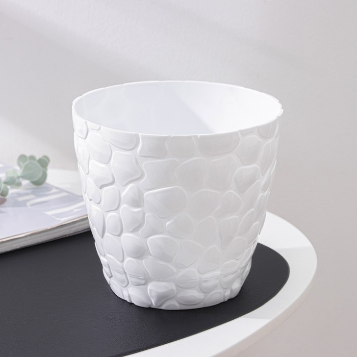 Горшок для цветов с поддоном «Камешки», 3 л, пластик, белый Горшок для цветов с поддоном «Камешки», 3 л, пластик, белый