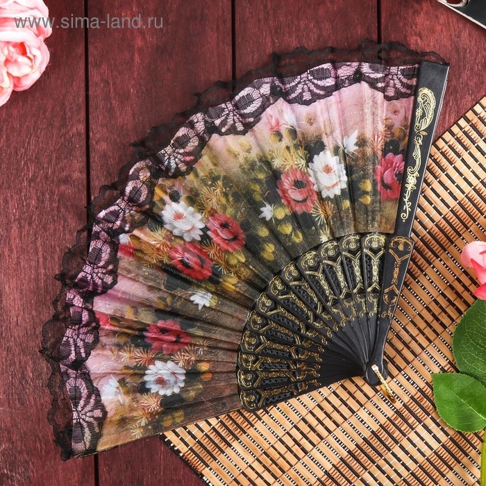 Веер пластик  Веер пластик "Цветы" МИКС 24 см